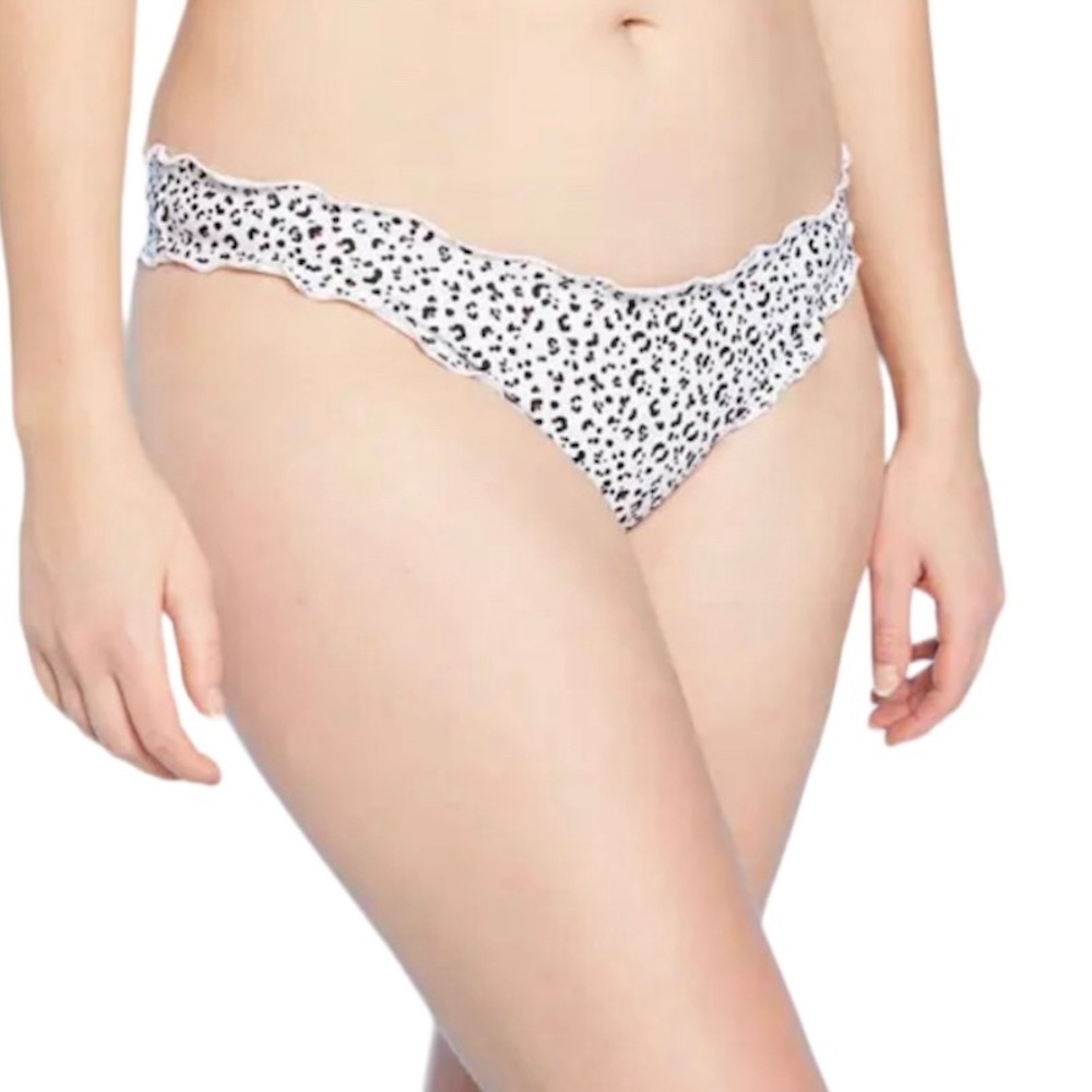 Shade Shore White Black Ruffle Cheeky Bikini Swim Bottom Leopard Cheetah M